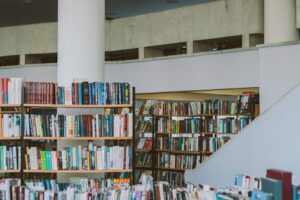 Books on Shelves in Library